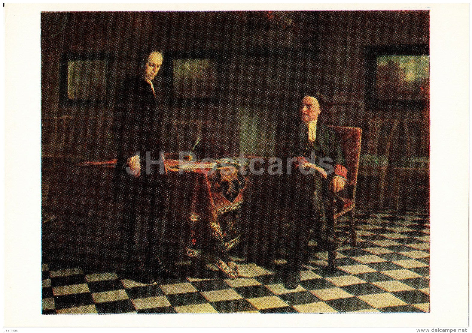 painting by N. Ge - Peter I am interrogates Tsarevich Alexei , 1871 - Russian art - 1978 - Russia USSR - unused - JH Postcards