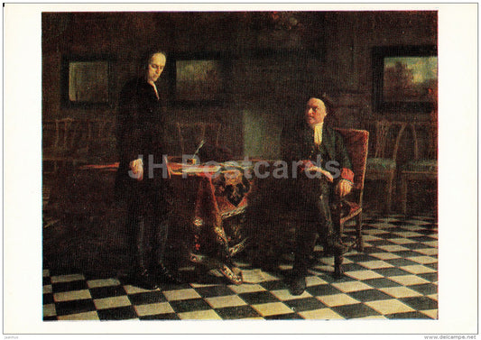 painting by N. Ge - Peter I am interrogates Tsarevich Alexei , 1871 - Russian art - 1978 - Russia USSR - unused - JH Postcards