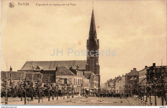 Kortrijk - Eligiuskerk en ingang van het Park - church - old postcard - 1914 - Belgium - used - JH Postcards