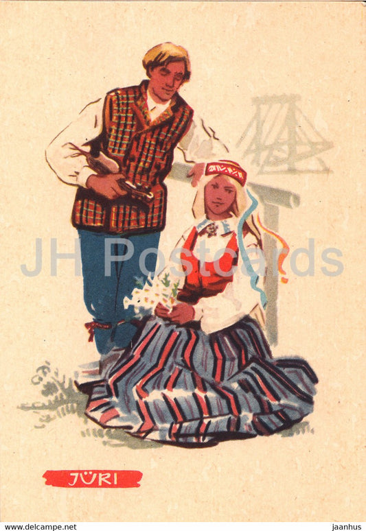 Estonian Folk Costumes - Juri - illustration by A. Vender - 1960 - Estonia USSR - unused - JH Postcards