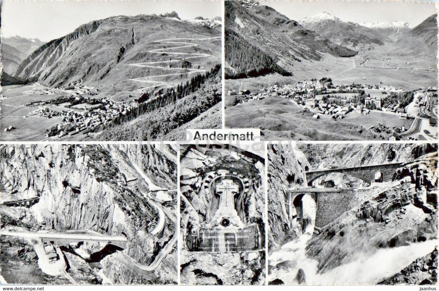 Andermatt - Schollenen mit Teufelsbrucke und Suworoff Denkmal - multiview - 1958 - old postcard - Switzerland - used - JH Postcards