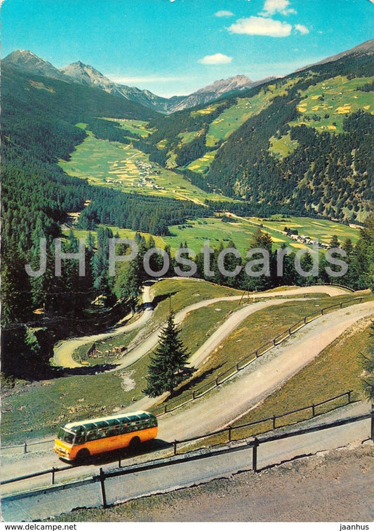 Kehren der Umbrailstrasse - Munstertal - Ofenpass - Piz d'Aint - bus - Switzerland - unused - JH Postcards