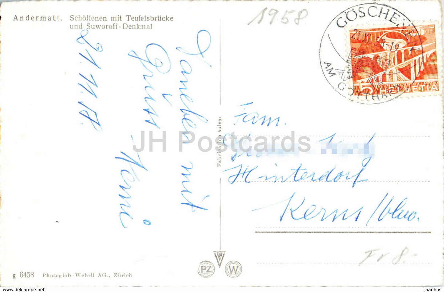 Andermatt - Schollenen mit Teufelsbrucke und Suworoff Denkmal - multiview - 1958 - carte postale ancienne - Suisse - utilisé