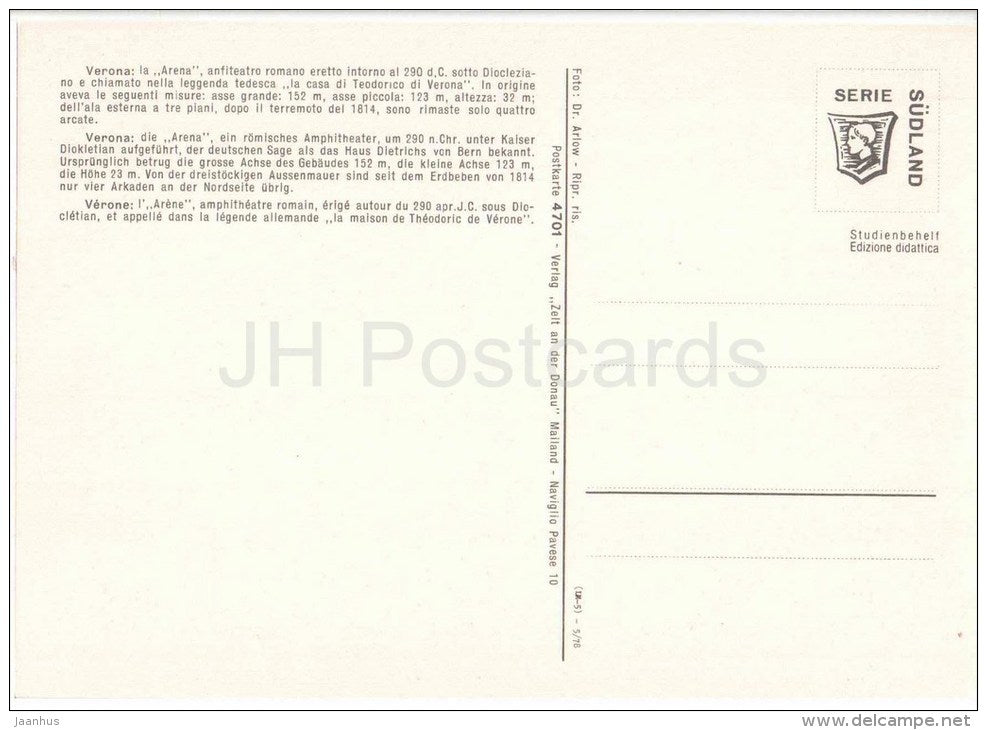 La Arena - Amphitheatre - Serie Südland - Verona - Veneto - 4701 - Italia - Italy - unused - JH Postcards