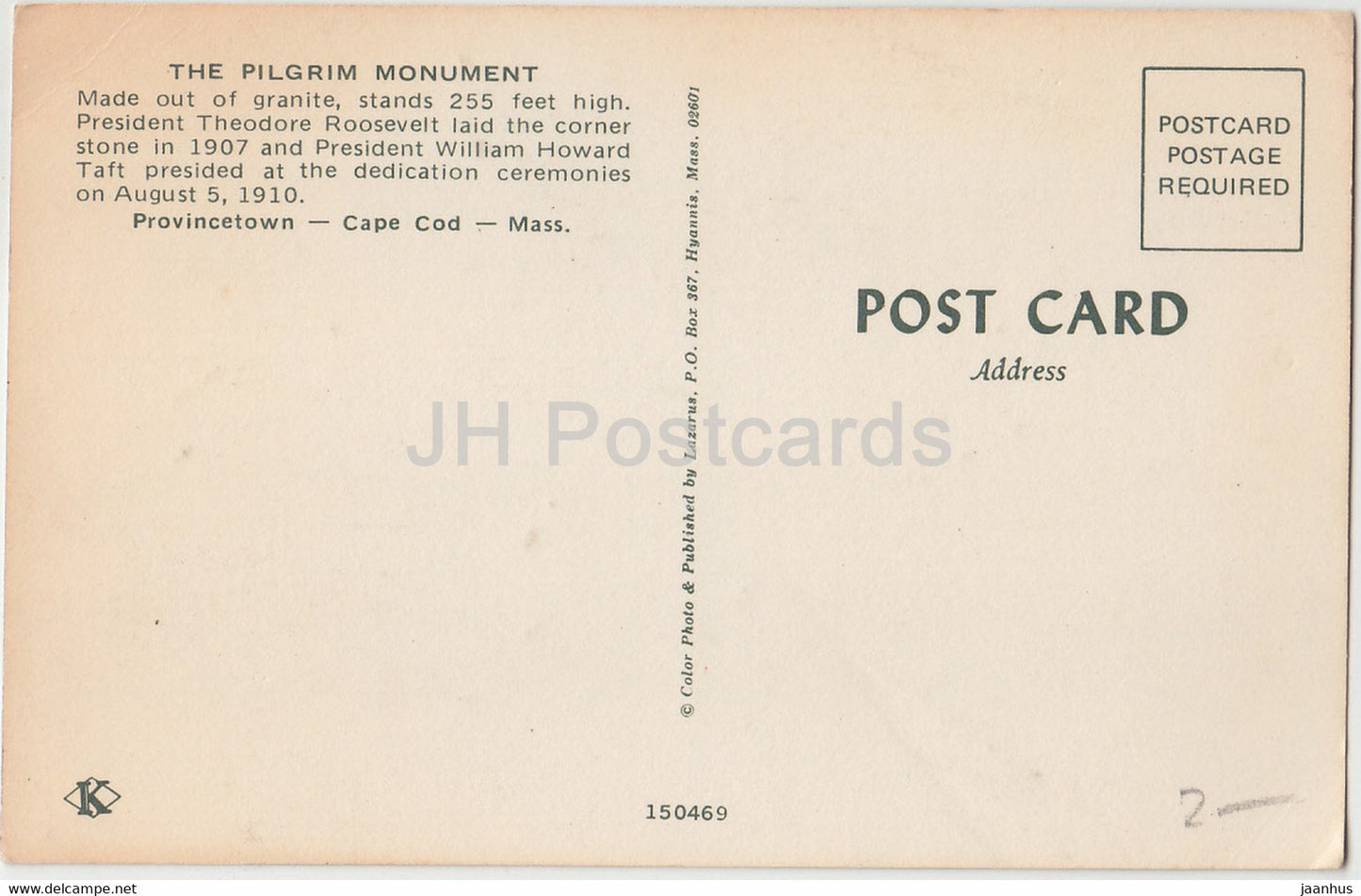 The Pilgrim Monument - Provincetown - Cape Cod - Mass - United States - USA - unused