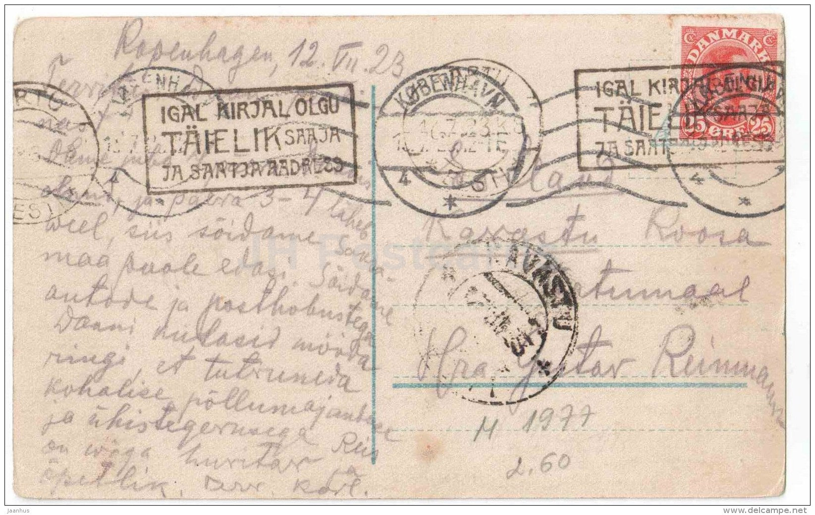 Kongens Nytorv - tram - square - Copenhagen - Denmark - 12008 - sent from Denmark Copenhagen to Estonia 1923 - JH Postcards