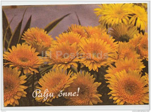 mini Birthday greeting card - yellow flowers - 1988 - Estonia USSR - used - JH Postcards