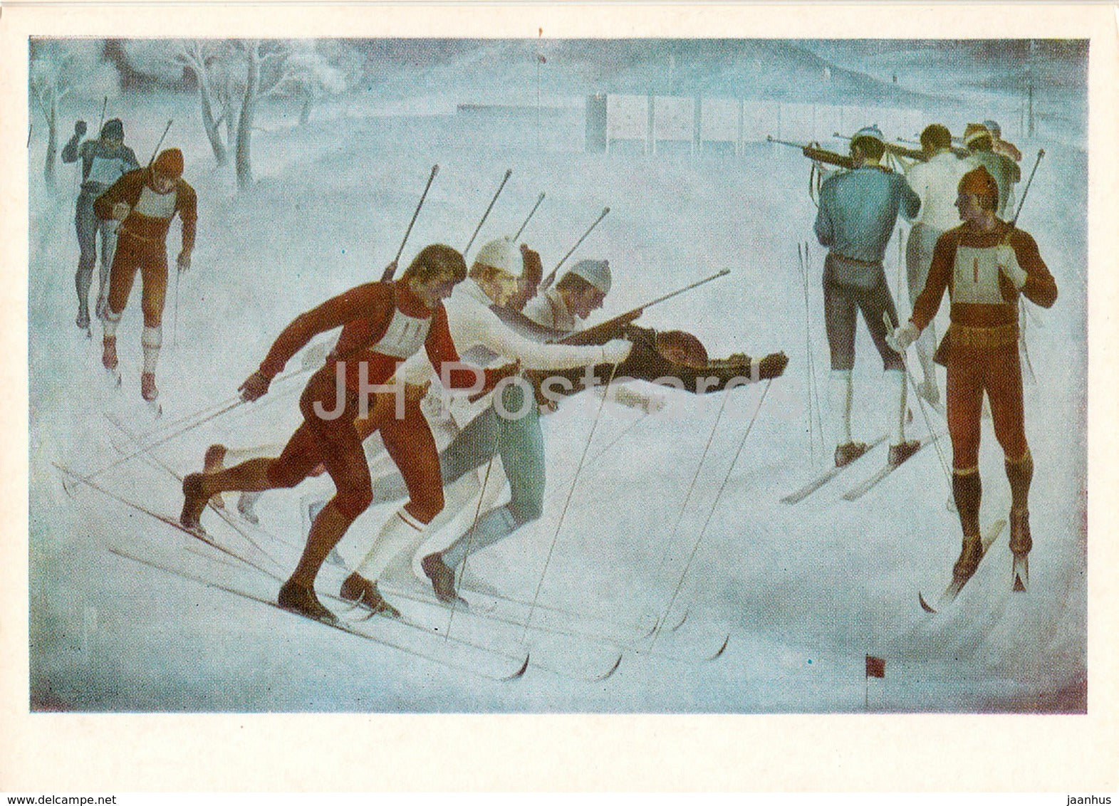 painting by V. Bakshaev - Biathlon - Sport - Soviet art - 1978 - Russia USSR - unused