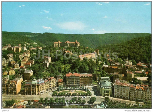 Karlovy Vary - Karlsbad - spa - 1 - general view , Imperial sanatorium in background - Czechoslovakia - Czech - unused - JH Postcards