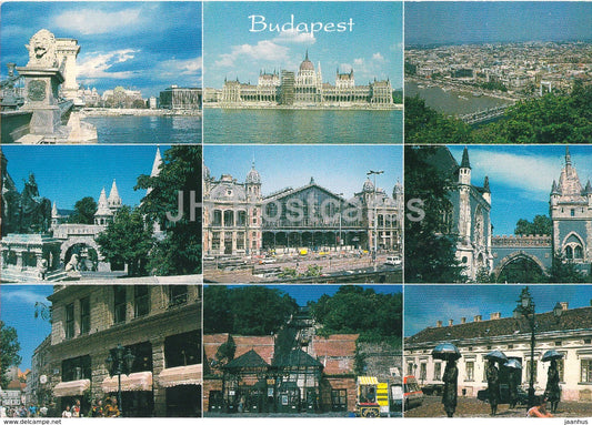 Budapest - Chain Bridge - parliament - Elisabeth Bridge - Fishermen Bastion - architecture - 2000 - Hungary - used - JH Postcards