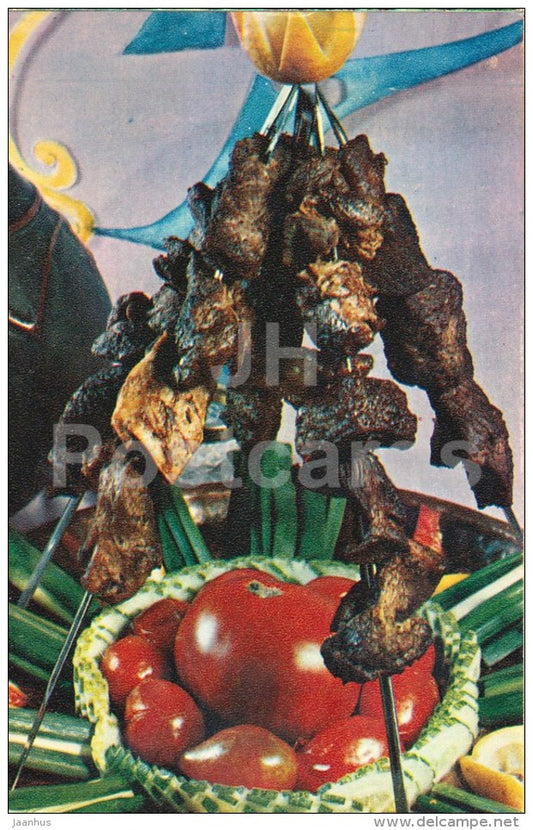 Barbecue shashlik - Georgian Cuisine - dishes - Georgia - 1972 - Russia USSR - unused - JH Postcards