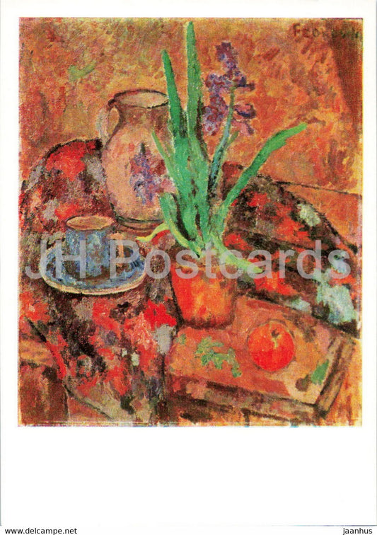 painting by Jerzy Fedkowicz - Martwa natura z hiacyntem - hyacinth - flowers - Polish art - Poland - unused - JH Postcards