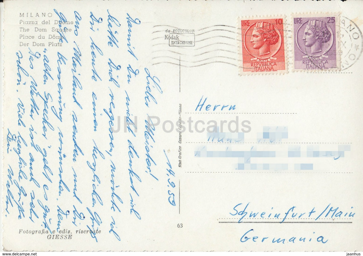 Milano - Milan - Piazza del Duomo - The Dom Square - cathedral - Italy - 1959 - used