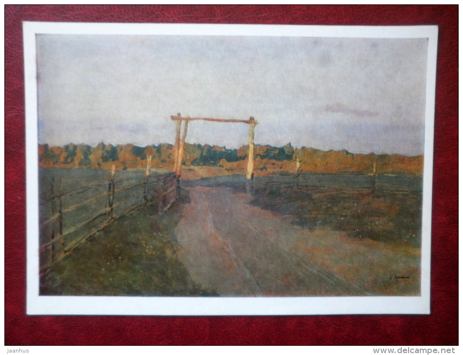 painting by Isaac Levitan - Summer Evening , 1900 - gates - russian art - unused - JH Postcards