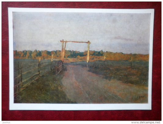 painting by Isaac Levitan - Summer Evening , 1900 - gates - russian art - unused - JH Postcards