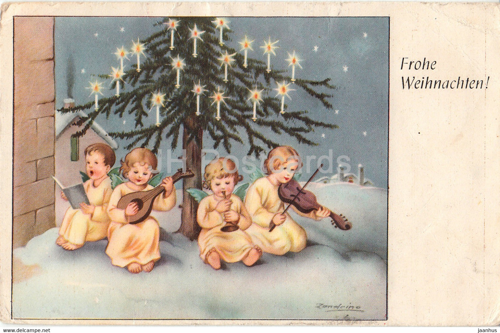 Christmas Greeting Card - Frohe Weihnachten - angels - Zondrino - Serena - old postcard - Italy - used - JH Postcards
