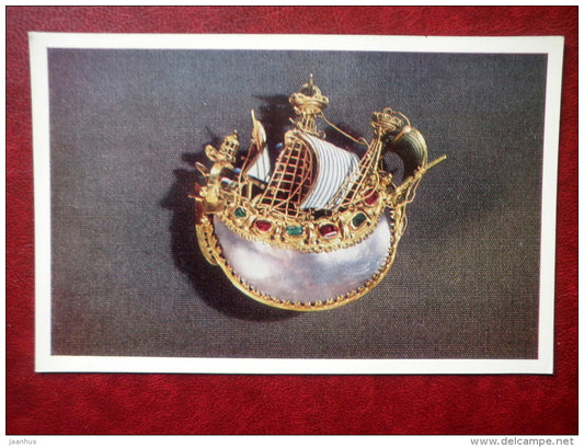 Pendant - Caravel , Italy , 16th century - sailing ship - Western European Jewelry - 1971 - Russia USSR - unused - JH Postcards