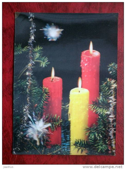 Japan - 3D - stereo - New Year - Christmas - candles - sent in Finland, Porvoo - 1973 - nice stamp! - used - JH Postcards