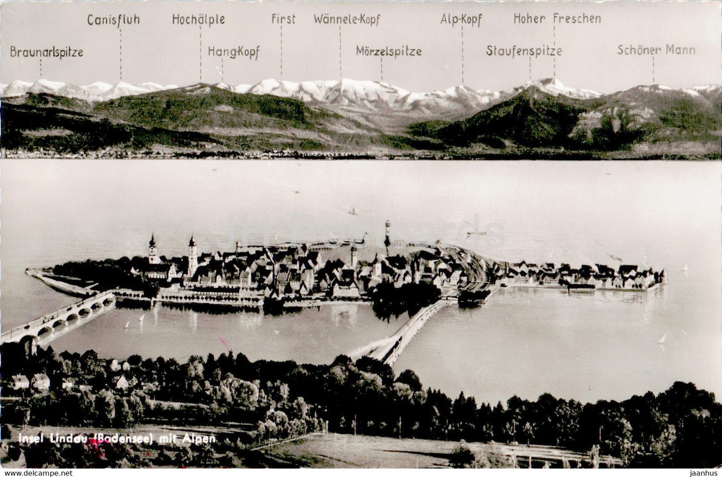 Insel Lindau - mit Alpen - old postcard - Germany - unused - JH Postcards