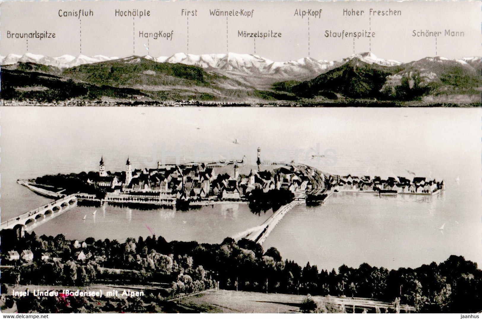 Insel Lindau - mit Alpen - old postcard - Germany - unused - JH Postcards