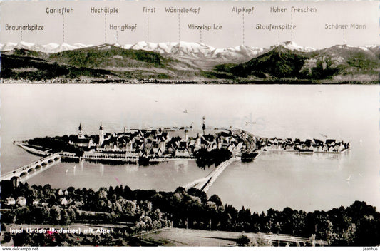 Insel Lindau - mit Alpen - old postcard - Germany - unused - JH Postcards