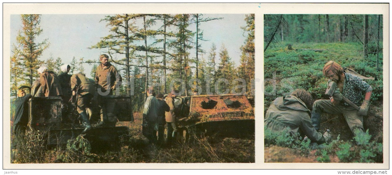 cross-country vehicle - BAM - Baikal-Amur Mainline , construction of the railway - 1978 - Russia USSR - unused - JH Postcards