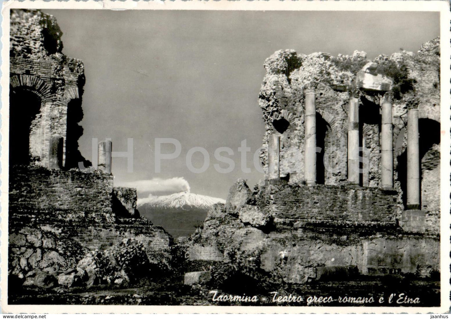 Taormina - Teatro greco romano e l'Etna - ancient world - 23 - old postcard - 1957 - Italy - used - JH Postcards