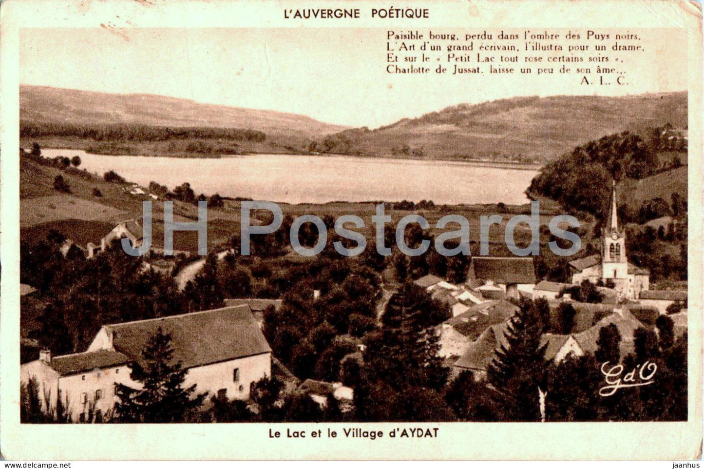 Le Lac et le Village d'Ayat - L'Auvergne Poetique - old postcard - 1950 - France - used - JH Postcards