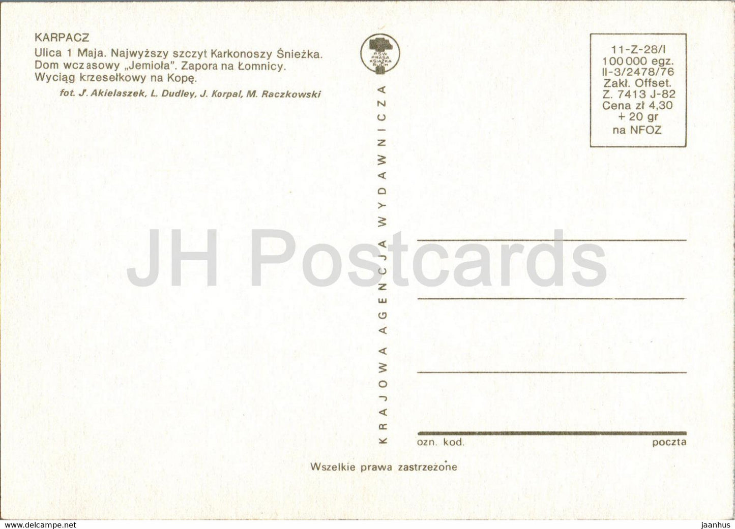 Karpacz - Ulica 1 Maja - Dom wczasowy Jemiola - holiday house - cable car - May 1 street - multiview - Poland - unused