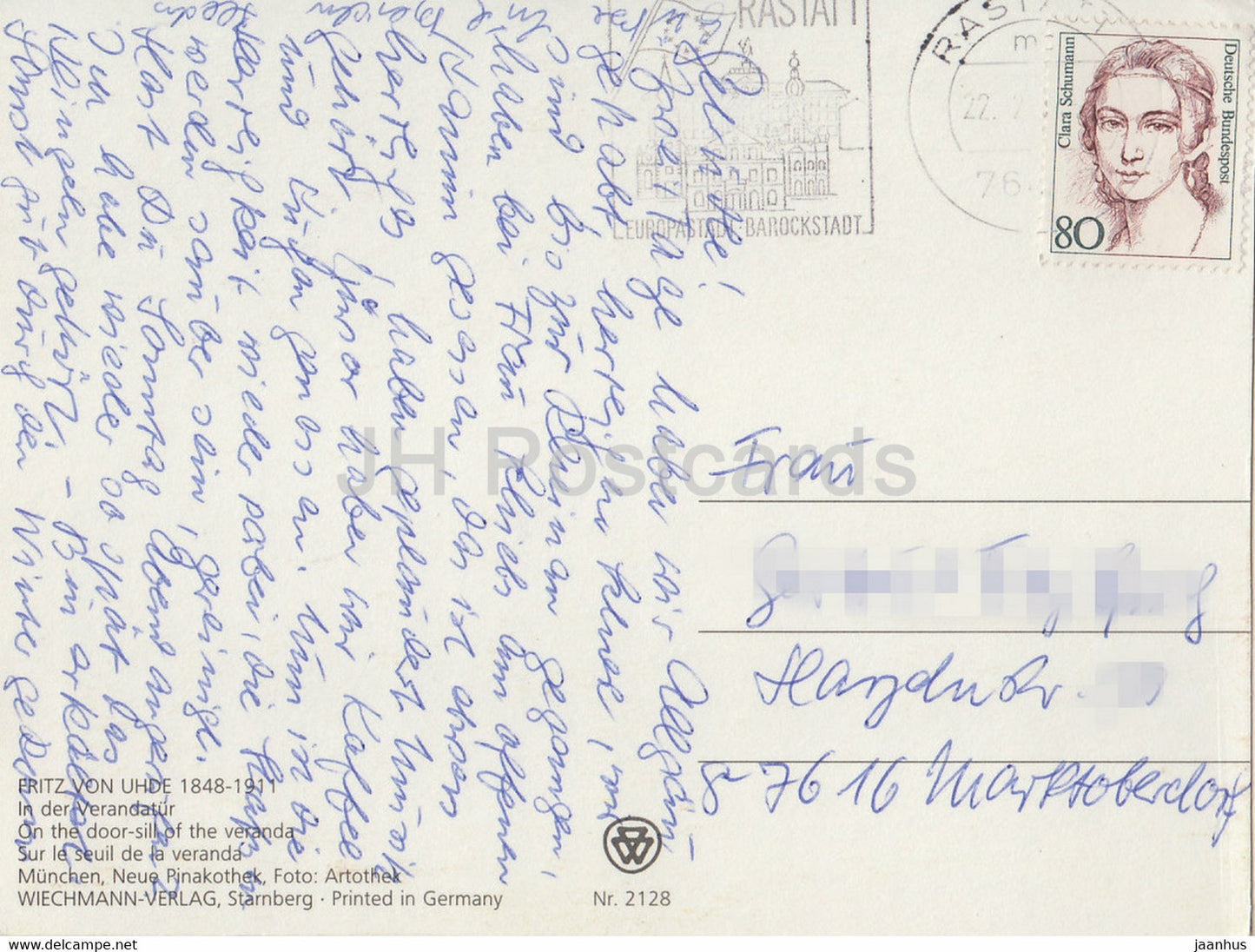 painting by Fritz von Uhde - In der Verandatur - On the Door sill of the Veranda - German art - Germany - used