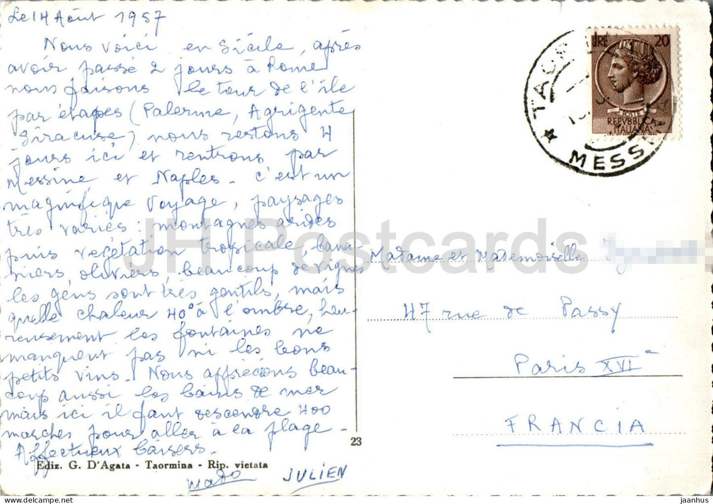 Taormina - Teatro greco romano e l'Etna - Antike Welt - 23 - alte Postkarte - 1957 - Italien - gebraucht