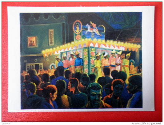 painting by V. Vladykin . Buddha Festival in Kandy . Sri Lanka - russian art - unused - JH Postcards
