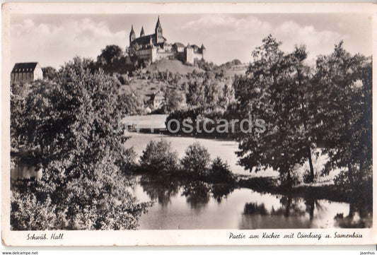 Schwab Hall - Partie am Kocher mit Comburg u Samenbau - old postcard - Germany - unused - JH Postcards