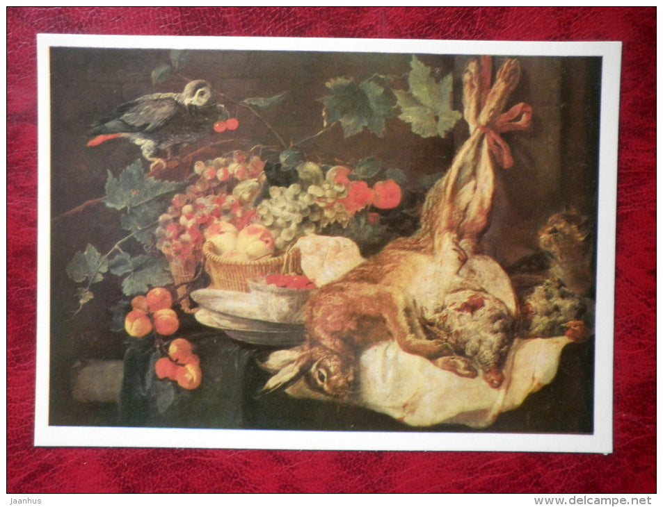 Painting by Jan Fyt - Still Life - Hare, Fruit and Parrot . 1647 - flemish art - unused - JH Postcards