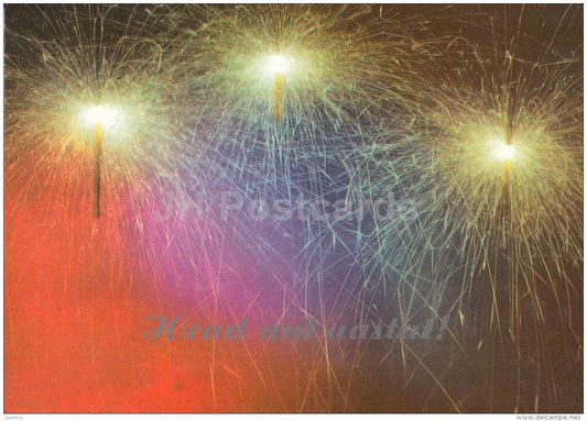 New Year Greeting card - 1 - sparklers - 1976 - Estonia USSR - unused - JH Postcards