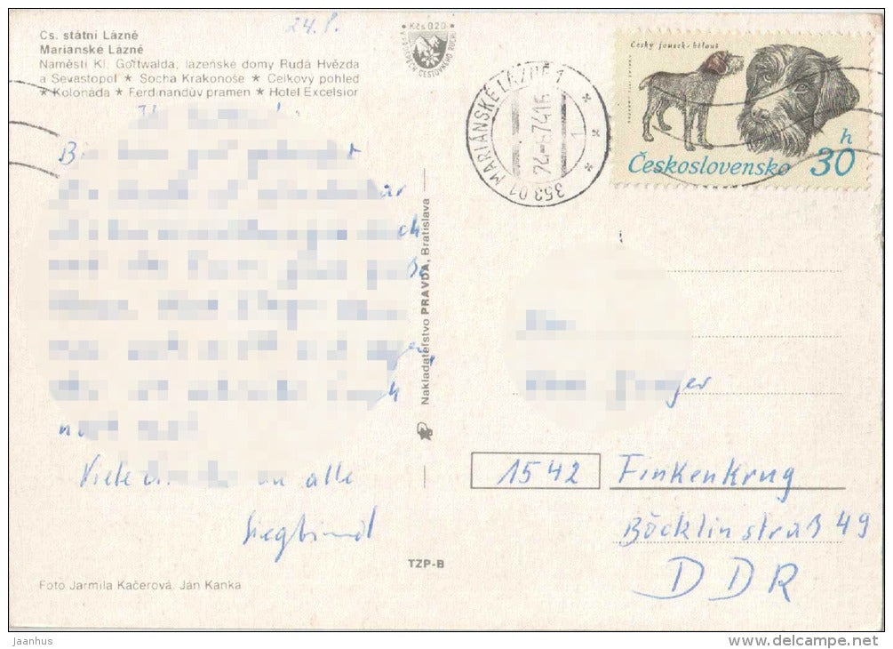 Gottwald square - spa Ruda Zvezda and Secastopol - Marianske Lazne - Marienbad - Czechoslovakia - Czech - used 1974 - JH Postcards