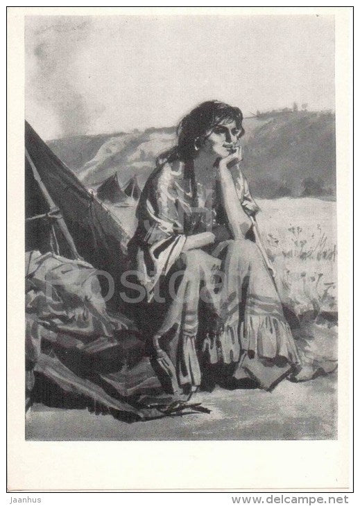 illustration by I. Bogdesko  - Gypsies by A. Pushkin - woman  - 1967 - RussIa USSR - unused - JH Postcards