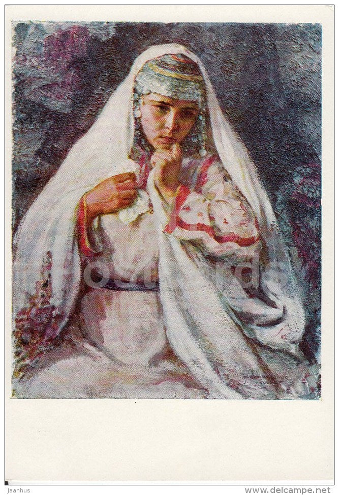 Painting by M. Spiridonov - Bride , 1960 - woman - Chuvashian art - 1967 - Russia USSR - unused - JH Postcards