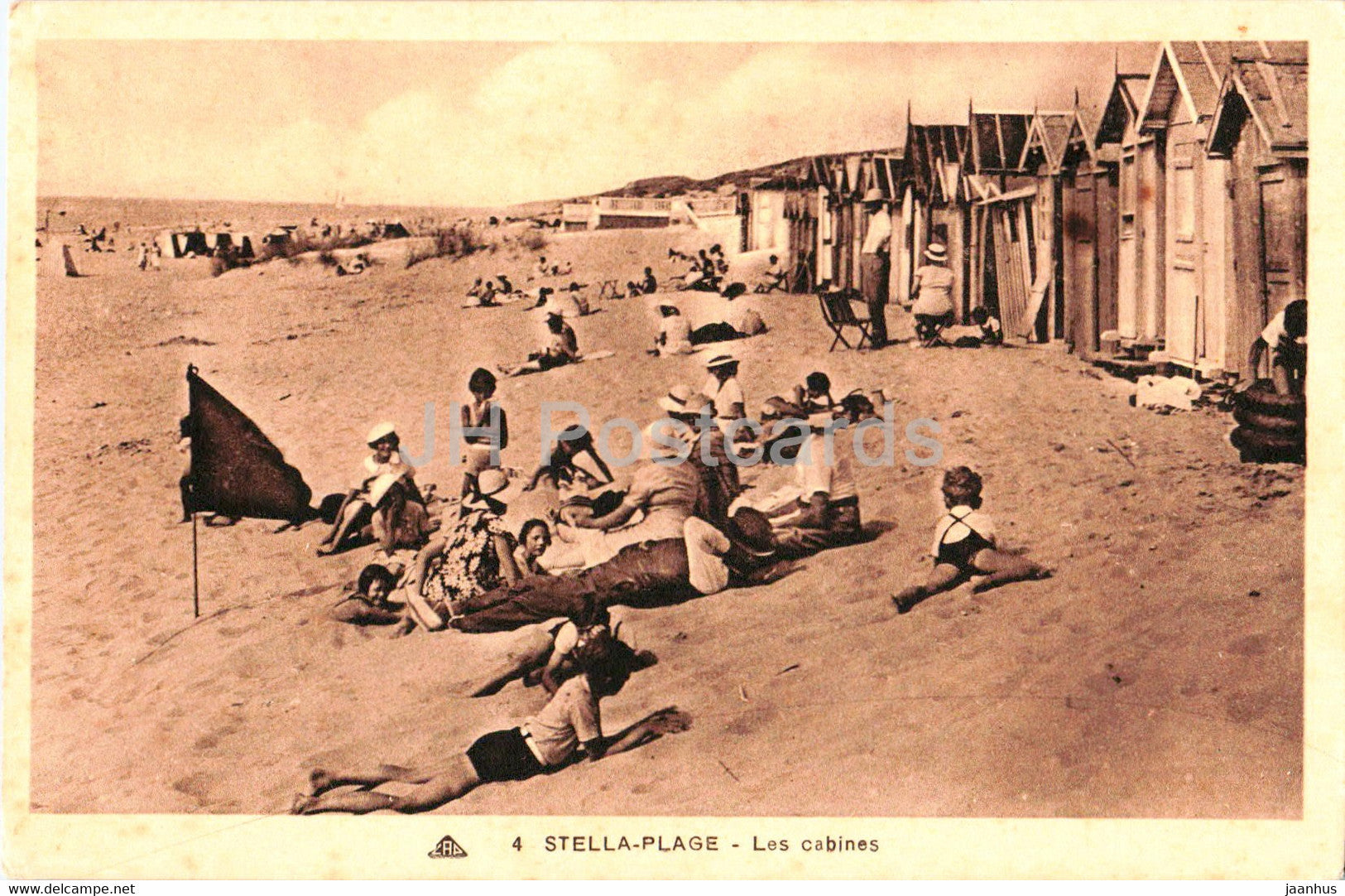 Stella Plage - Les Cabines - beach - 4 - old postcard - France - unused - JH Postcards