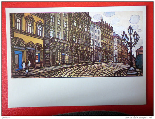 painting by Yuri Khimich . Market Square , east side . Lviv . Lvov - ukrainian art - unused - JH Postcards