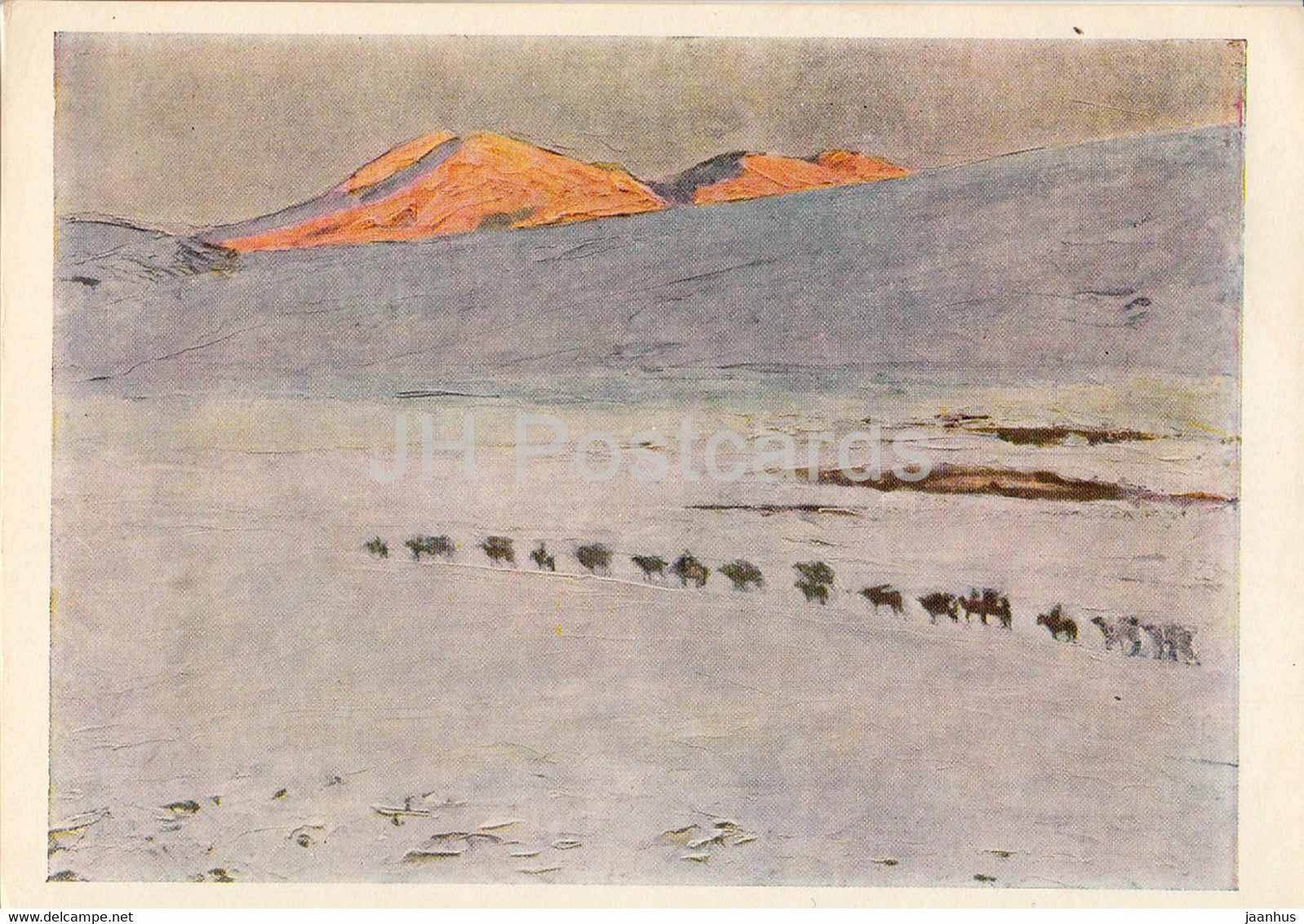 painting by A. Stroganov - Camel Caravan - Mongolian art - 1966 - Russia USSR - unused - JH Postcards