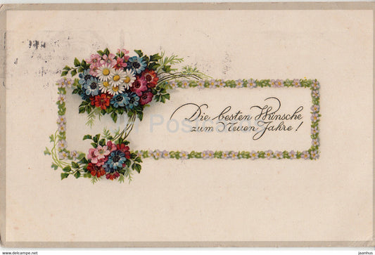 New Year Greeting Card - Die Besten Wunsche zum neuen Jahre - flowers - BR 916 - old postcard - 1922 - Germany - used - JH Postcards