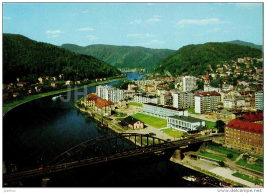 general view - river - bridge - Decin - Czech - Czechoslovakia - unused - JH Postcards