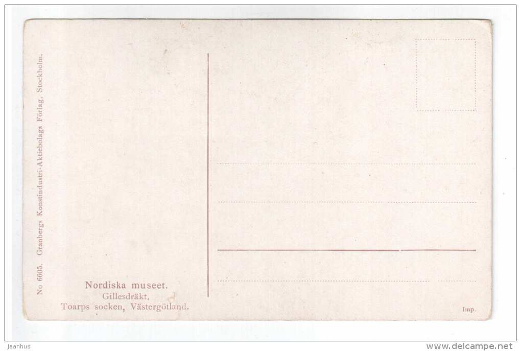 folk costume from Toarp , Västergötland , Norway - Nordiska Museet - violin - 66005 - signed - old postcard - unused - JH Postcards