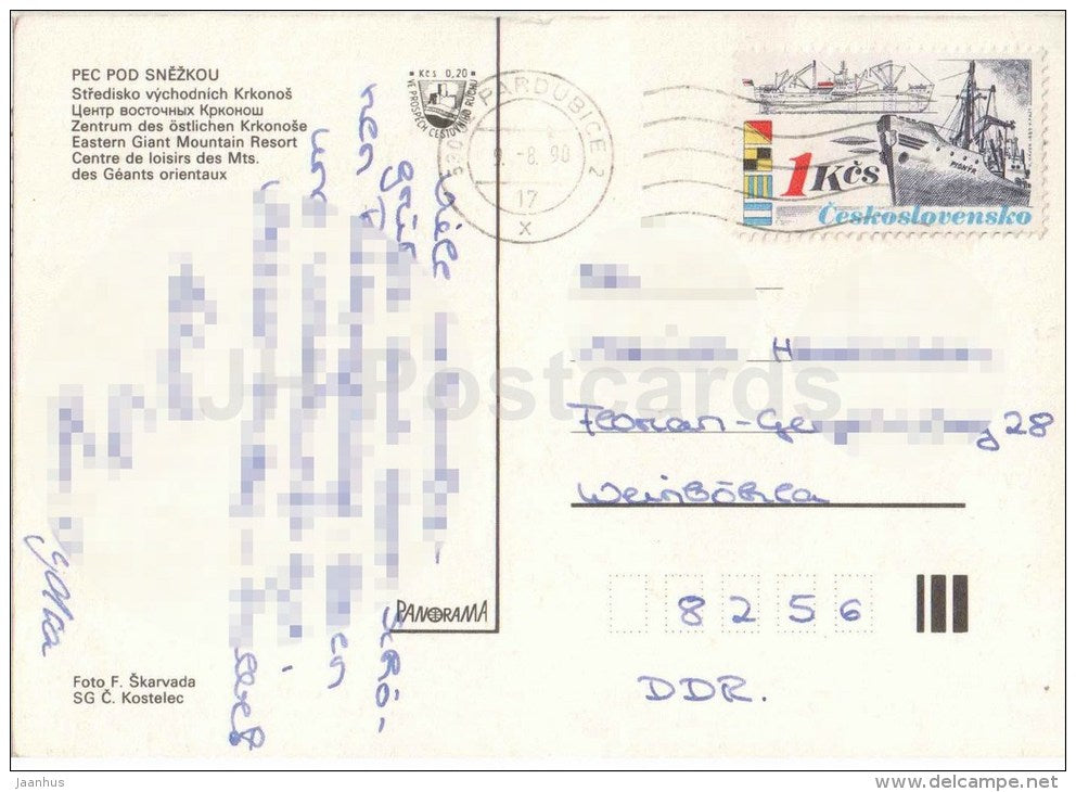 Pec Pod Snezkou - Eastern Giant Mountain Resort - Krkonose - Czechoslovakia - Czech - used 1990 - JH Postcards