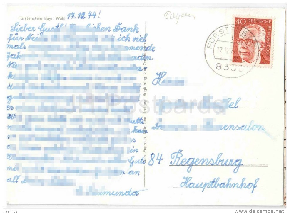 Fürstenstein , Bayr. Wald - Germany - 1974 gelaufen - JH Postcards