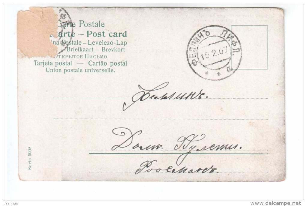 Couple - germany - circulated in Tsarist Russia Estonia Fellin 1907 - used - JH Postcards