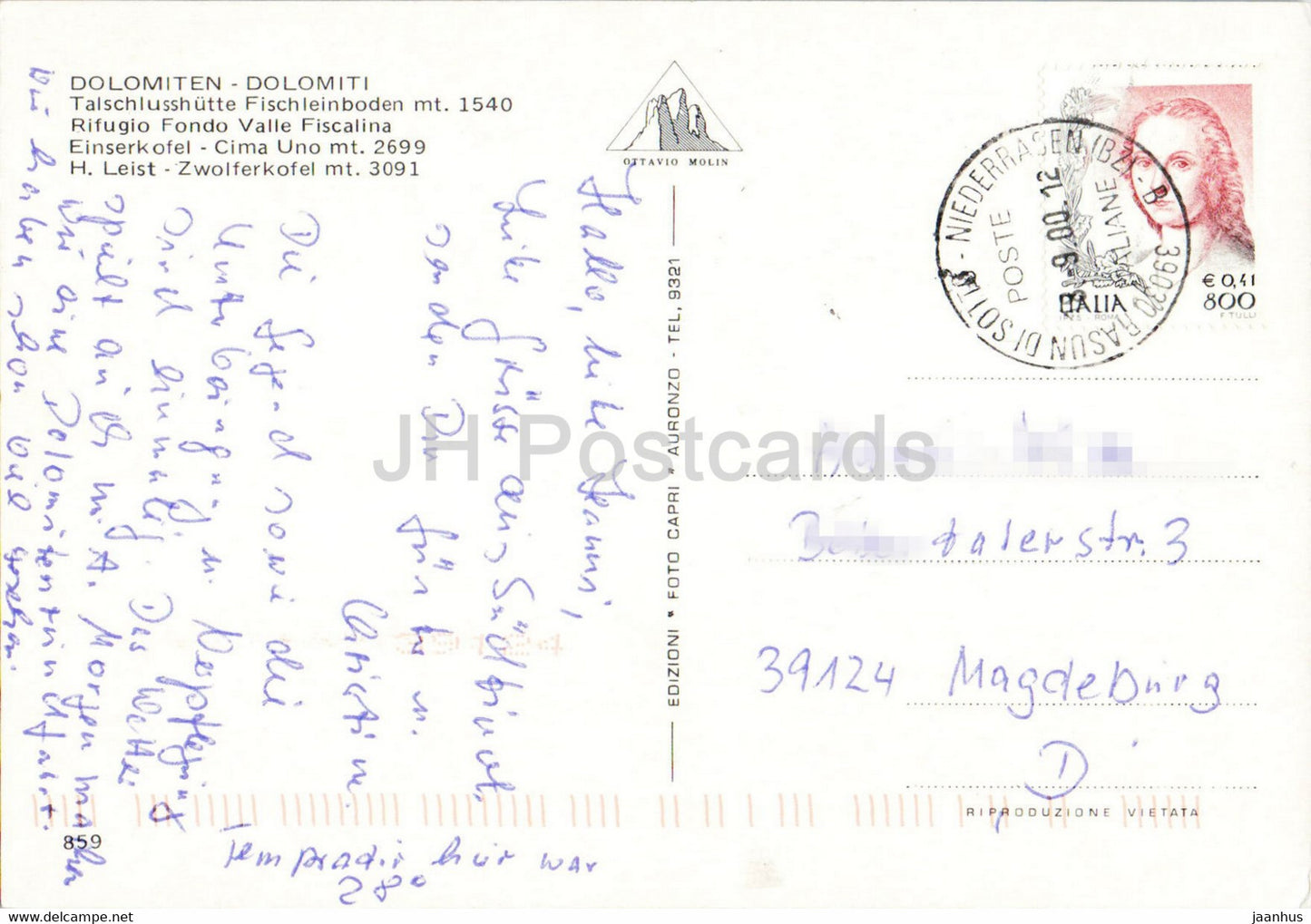 Dolomiti - Talschlusshutte Fischleinboden - Rifugio Fondo Valle Fiscalina - Einserkofel - horse - 2000 - Italy - used