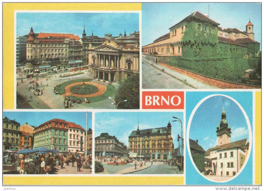 Mahen theatre - Spilberk - 25. February square - Freedome square - Town Hall - Brno - Czechoslovakia - Czech - used 1974 - JH Postcards