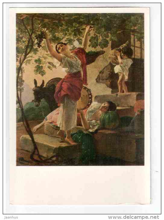 painting by Karl Bryullov - Young Girl gathering Grapes , 1827 - donkey - Russia USSR - unused - JH Postcards